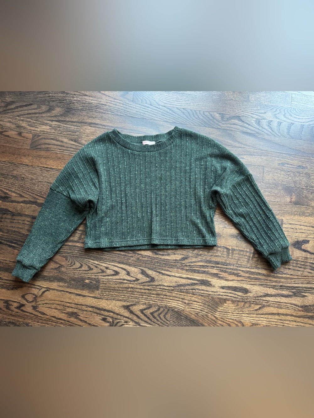ROMWE Dark Green Ribbed Crop Sweater Crewneck Size S
